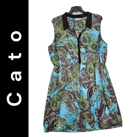 Cato Women Multicolored Paisely Stretch Collar Career Formal Dress Plus Size 26W - Picture 1 of 6